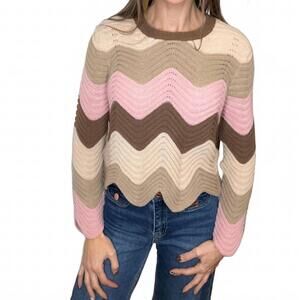 NEW ANNIEWEAR tawanda chevron pullover sweater in tan, brown and blush pink